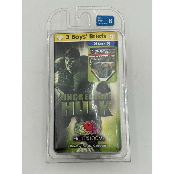 Vintage 2007 Fruit of‎ the Loom Funpals Hulk Boys Briefs 3 Pack Size 8 Sealed